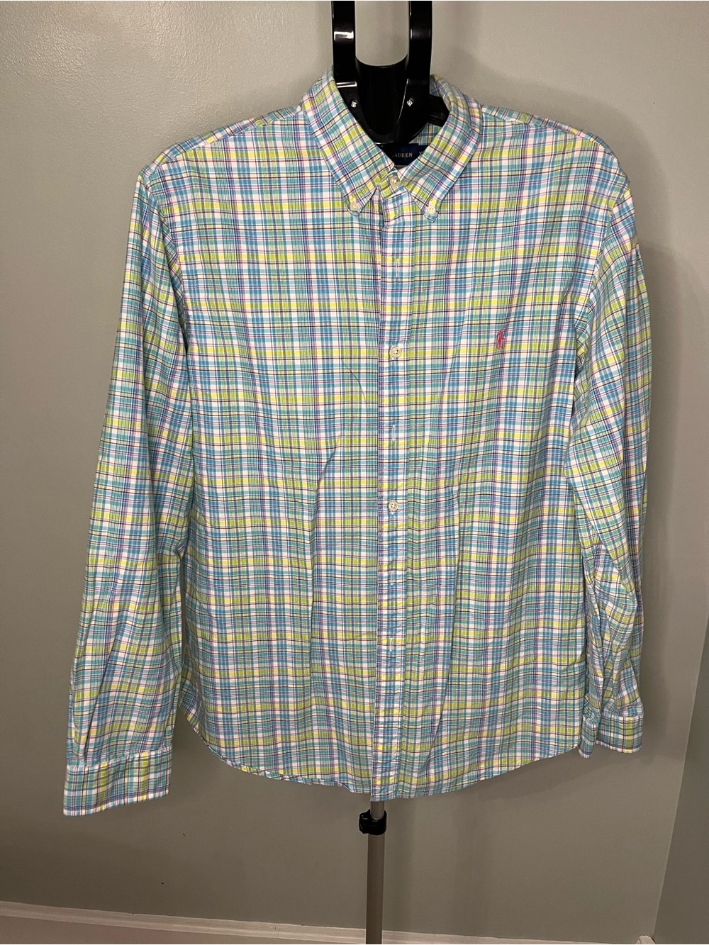 Ralph Lauren Mens Plaid Button-Down Shirt in Pastel XL